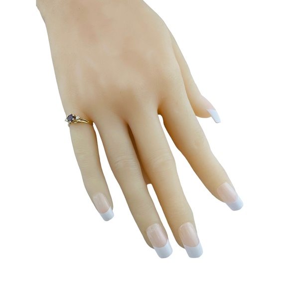 14K Yellow Gold Rhodolite Garnet and Diamond 3 Stone Ring #15991 - Picture 4 of 11